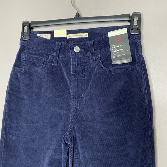 Levis 724 Corduroy Pants Womens Sz 27X30 Navy High Rise Slim Straight White Tab - Picture 6 of 14